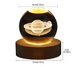 Декоративний акриловий нічник кришталевий 3D куля тепле світло 6см космос від USB, фото 5