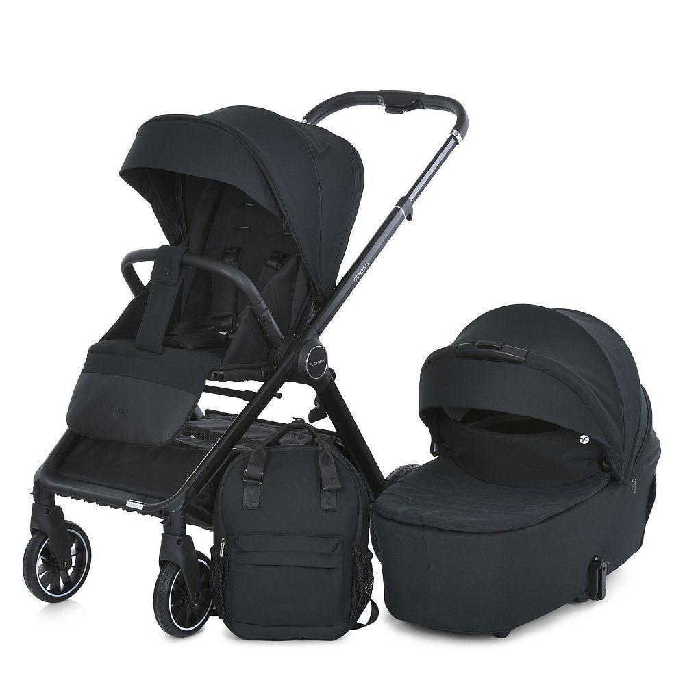 Універсальна коляска 2 в 1 ME 1126 Genesis Jet Black з анатомічною люлькою, прогулянковим блоком та PU-колесами