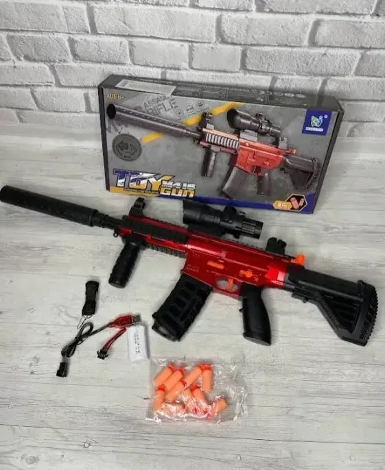 Дитячий іграшковий автомат 007A з акумулятором, барабанним магазином та стрільбою кулями-присосками, фото 1