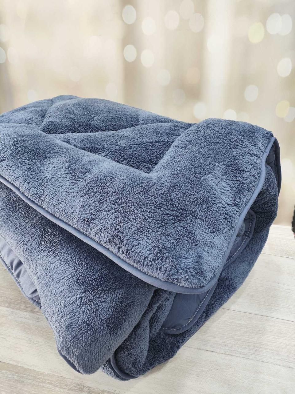 Ковдра плюшева AKN євро розмір 195 на 215 см Туреччина синя, фото 1