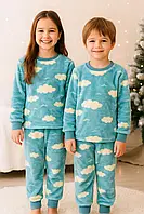 Піжама дитяча тепла з вельсофту з принтом хмарки