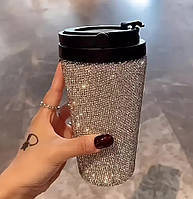 Блискучий подорожній келих з нержавіючої сталі зі стразами