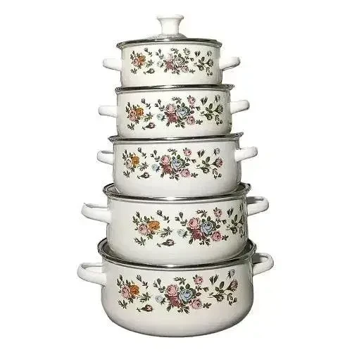 Набір емальованих каструль Benson BN-079 5 шт. Білий УЦІНКА, фото 1