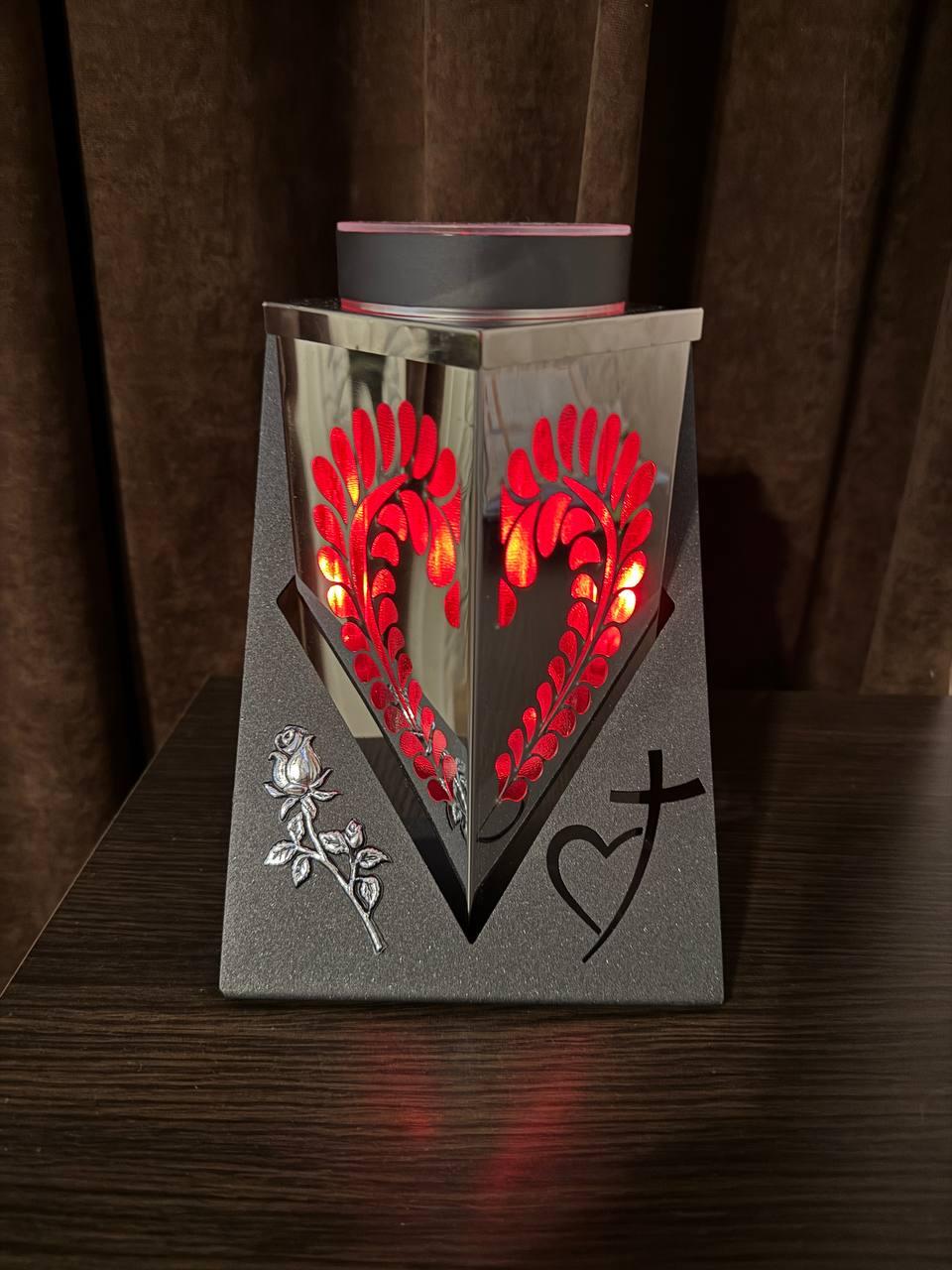 Лампадка сонячна батарея на підставці срібна (Серце) 23см, фото 1