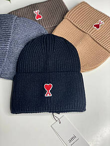 Жіноча шапка AMI в'язана тепла з закотом 52-58 см