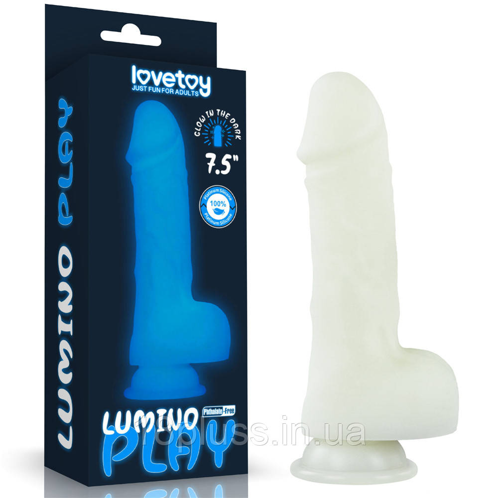 Фалоімітатор з мошонкою, що світиться в темряві Lumino Play Silicone Dildo 7.5'' – сяйво насолоди у темряві 💙, фото 1
