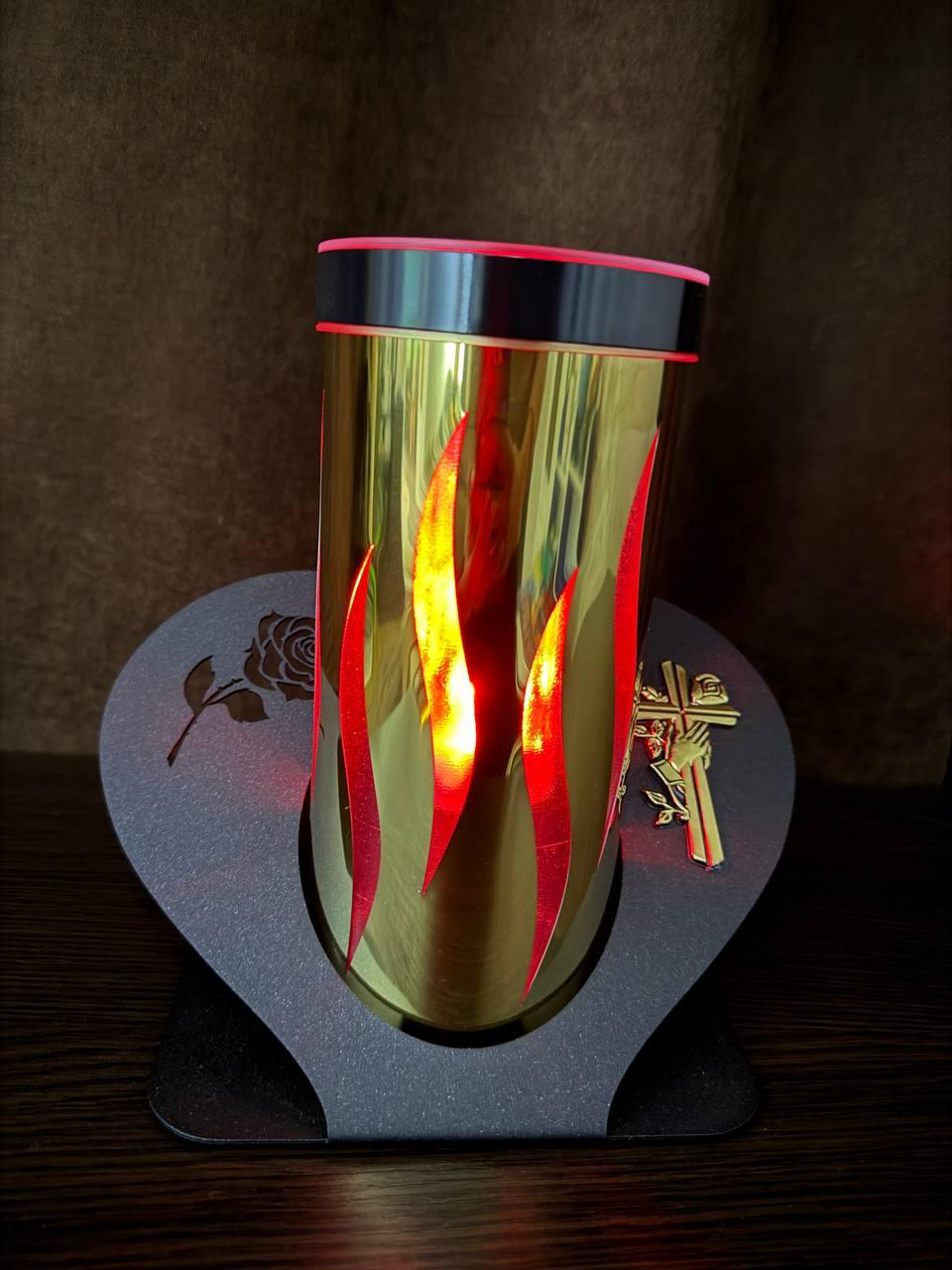 Лампадка сонячна батарея на підставці (Золота) 24см Серце, фото 1