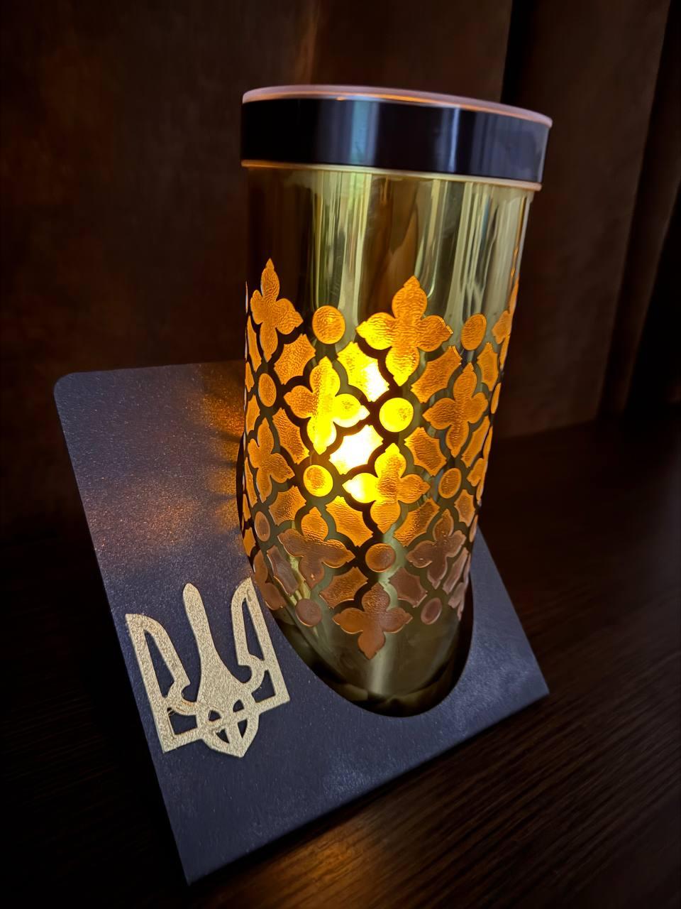 Лампадка сонячна батарея на підставці (Золота) 24см в NEW дизайні!!! Герб, фото 1