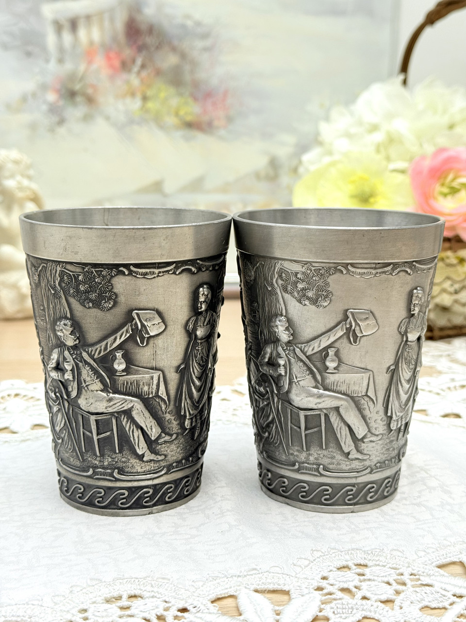 Два німецькі олов'яні келихи, харчове олово, Німеччина, 350 мл, вінтаж, Ласкава господиня