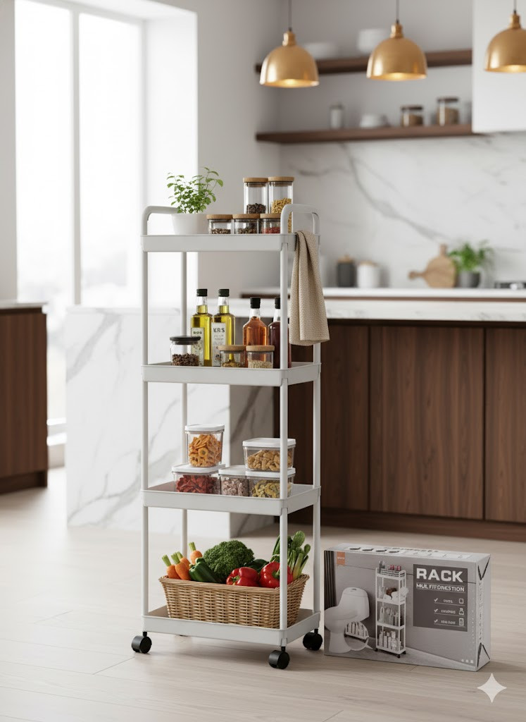 Біла етажерка на колесах із 4 полицями AND 1226 — універсальний мобільний органайзер для дому та офісу!, фото 1