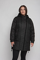 Подовжена жіноча куртка зі вставками з овчини М-1082