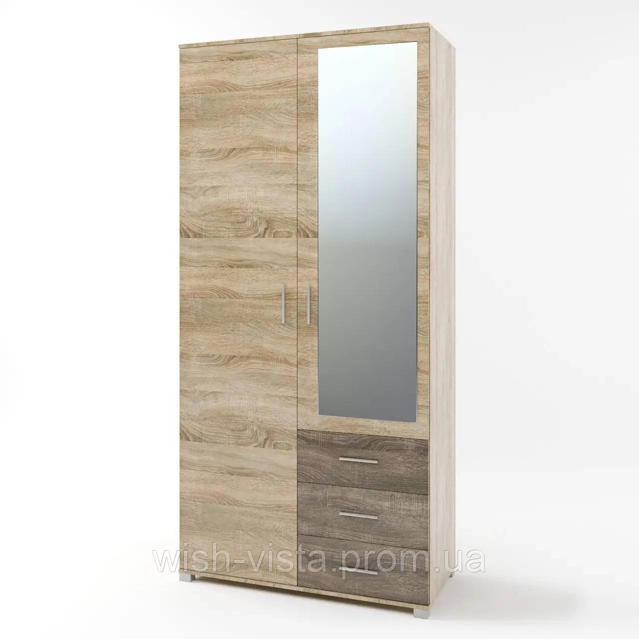 Шафа двостулкової Еверест із дзеркалом Дуб сонома + трюфель 100х52х210 см, фото 1