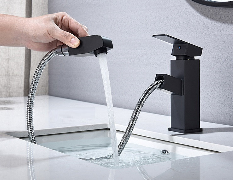 Кран змішувач для умивальника ванної кімнати із висувним душем, фото 1