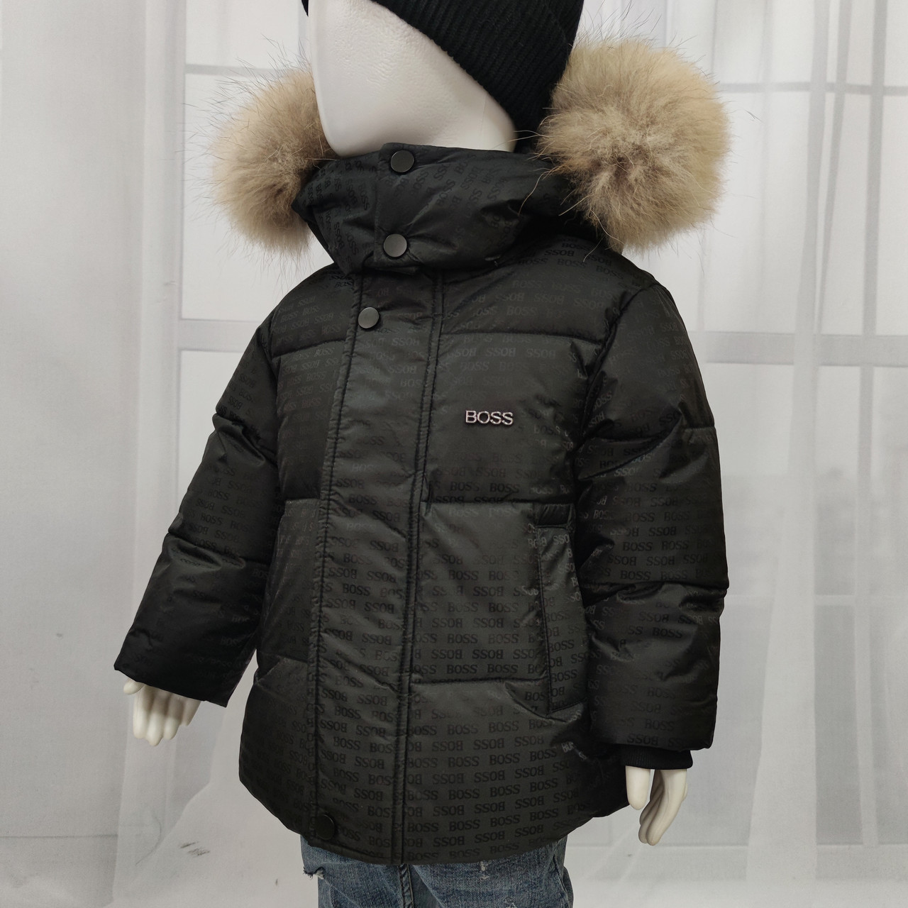 Дитяча дута чорна куртка Босс