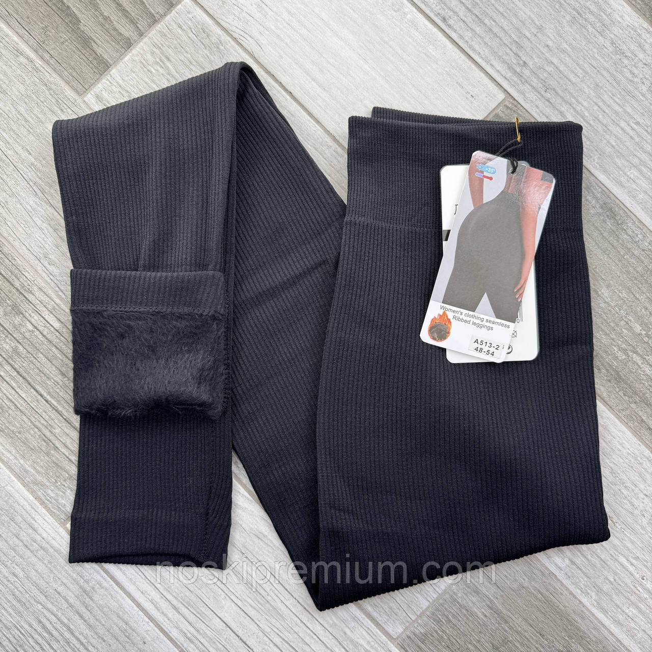 Лосини жіночі термо безшовні бавовна рубчик на хутрі Ластівка, розмір 48-54, чорні, 513-2, фото 1