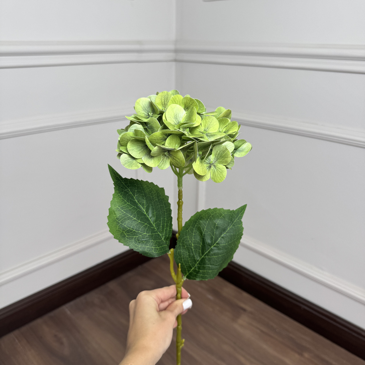 NGL01 Гортензія салатова штучна латексна гілка h=70см. d=17 cm. 5 шт, фото 1