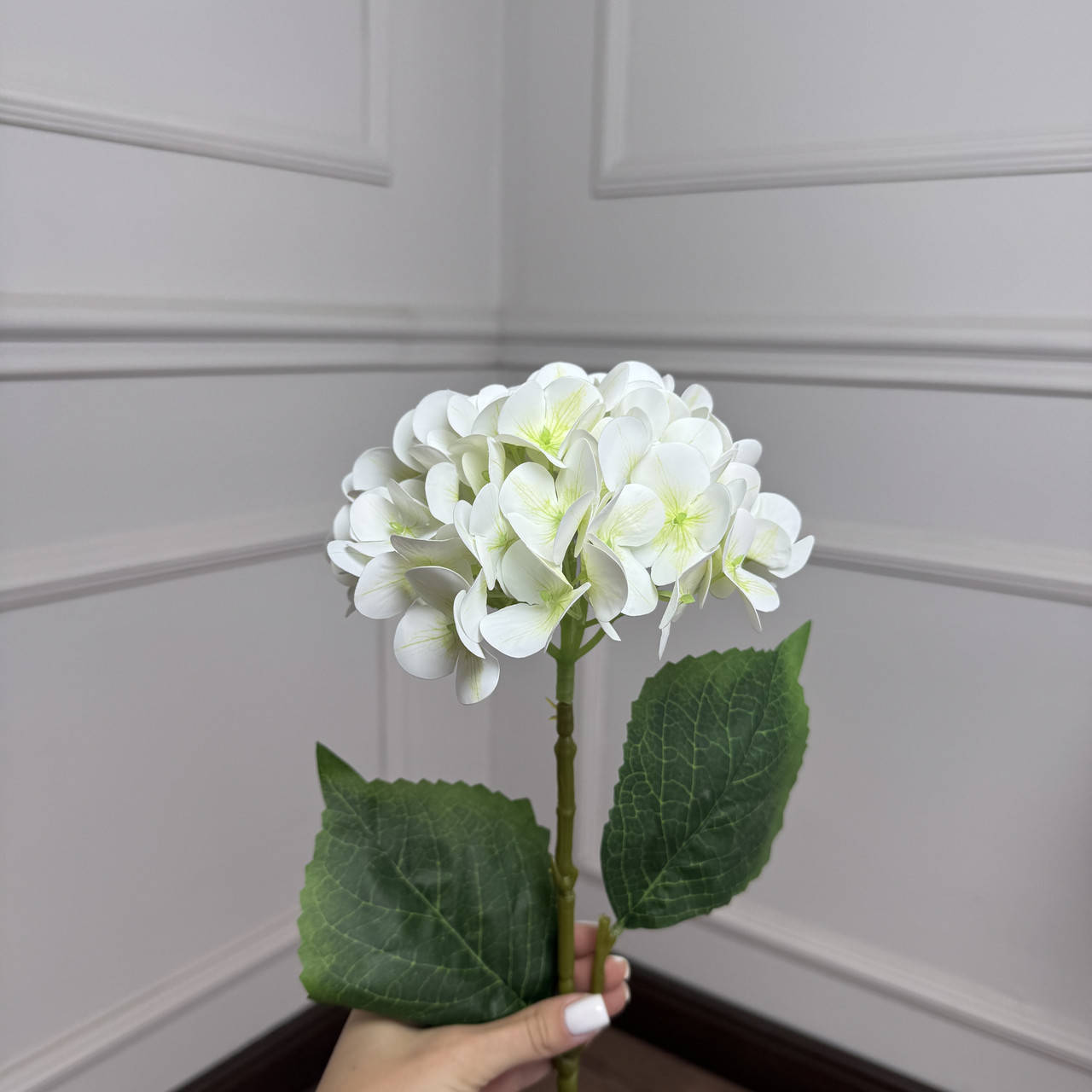 NGL01 Гортензія біло-салатова штучна латексна гілка h=70см. d=17 cm. 5 шт, фото 1