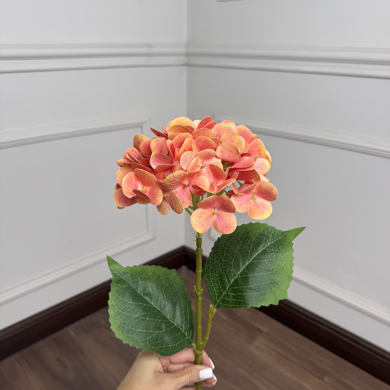 NGL01 Гортензія помаранчево-коричнева штучна латексна гілка h=70см. d=17 cm. 5 шт, фото 1