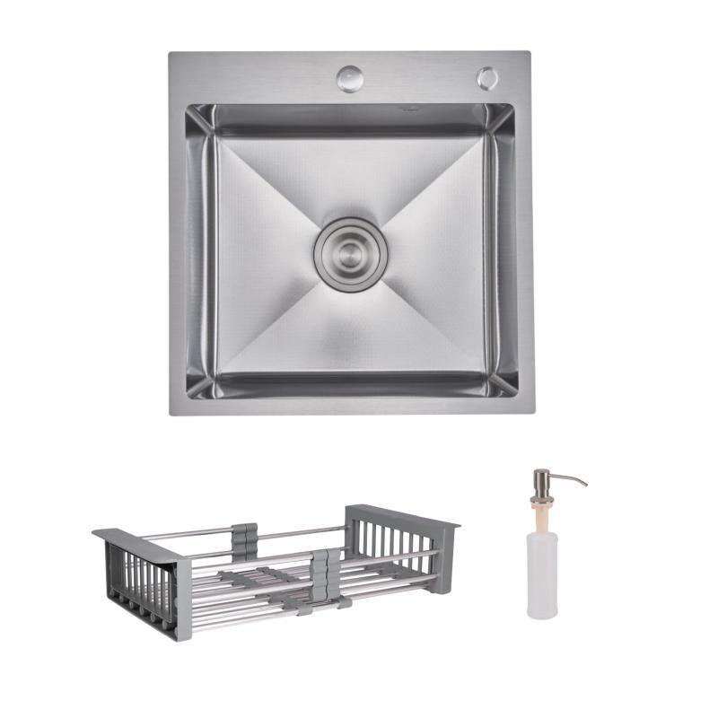 Комплект Lidz Handmade H5050H Мийка для кухні інтегрована Decor Honeycomb у комплекті з дозатором + Lidz K01G Кошик для, фото 1