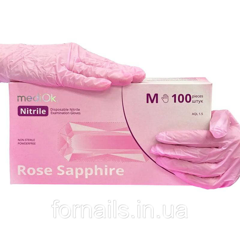 Рукавички нітрилові MediOk Rose-Sapphire 100 шт, M, фото 1