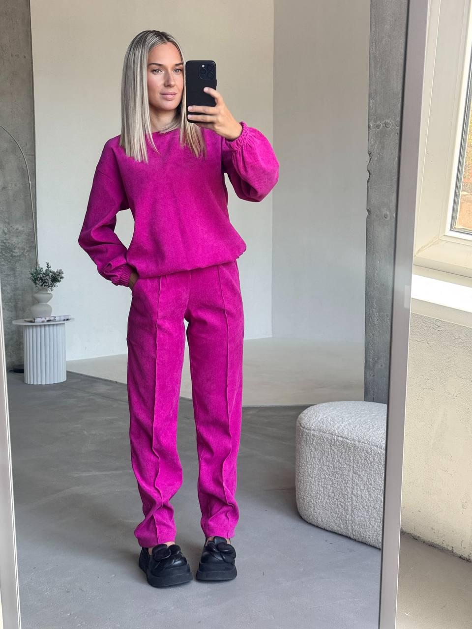 Жіночий вельветовий костюм з довгим рукавом та брюками, фото 1