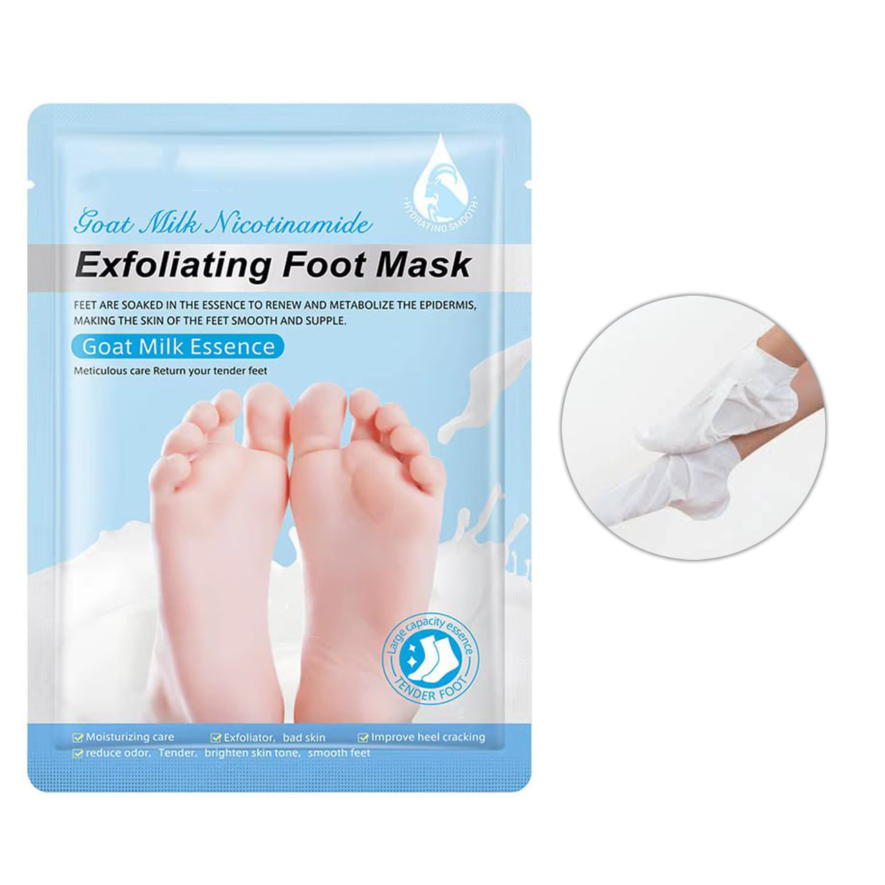 Маска-шкарпетки для ніг SADOER Goat Milk Nicotinamide відлущувальна 35 г, фото 1