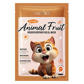 Тканинна маска для обличчя SADOER Animal Fruit Cat Avocado живильна 25 г