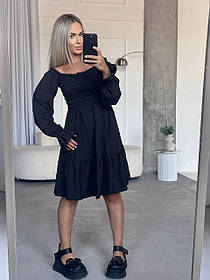 Жіноча сукня софт зі смокінгом та воланом