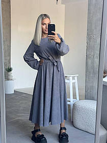 Жіноча красива вельветова сукня з поясом