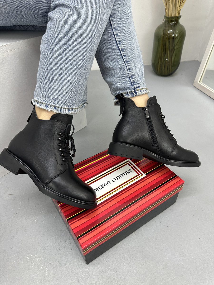 Черевики жіночі MeegoComfort 25A73268-1 Black Demo чорні шкіряні на шнурівці, фото 1