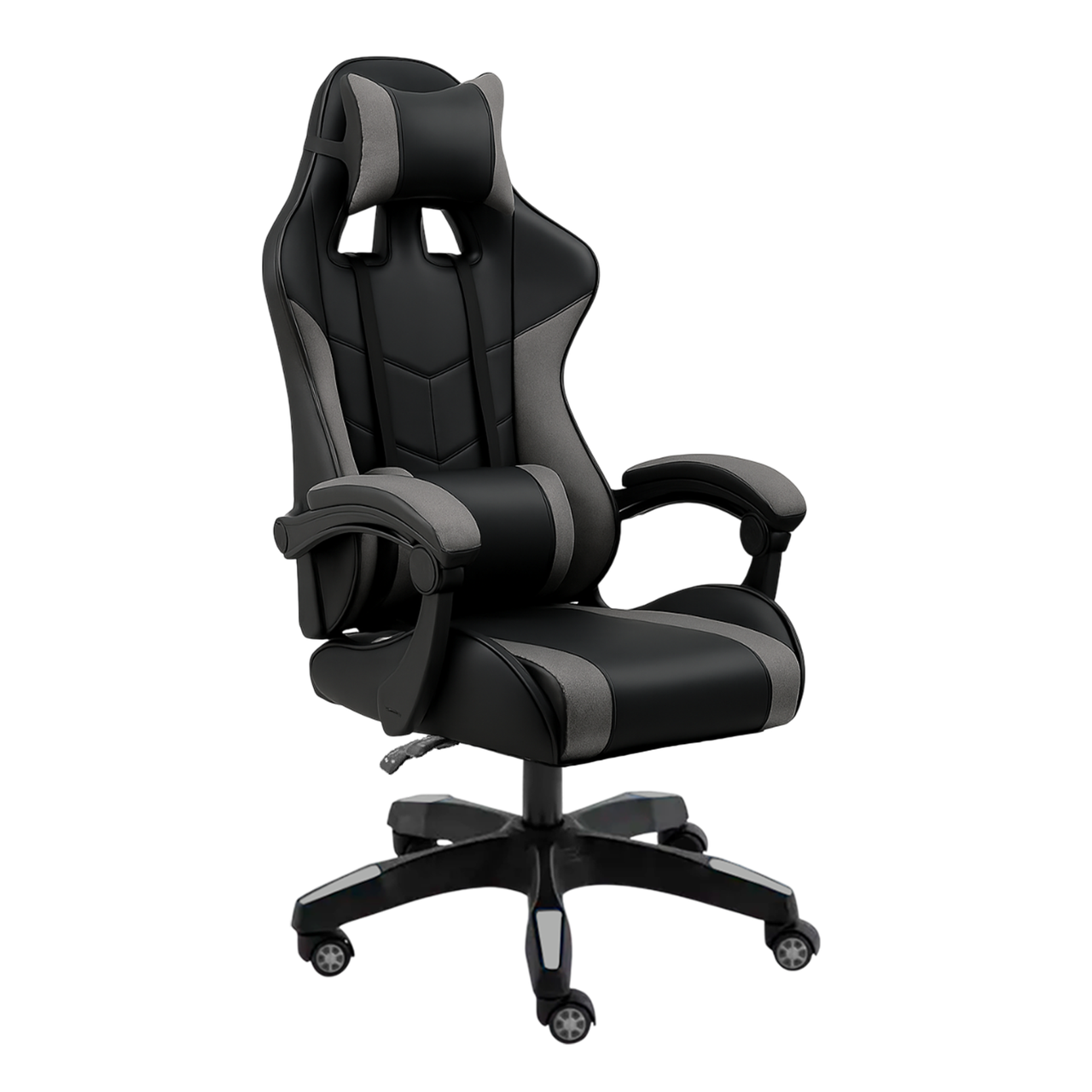 Геймерське ігрове крісло комп'ютерне 4Points Premium з вставками з тканини спортивне для пк з подушками розкладне Сіро-чорне
