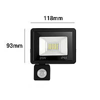 Світлодіодний LED прожектор з датчиком руху, тепле жовте світло 20W IP66