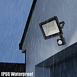 Світлодіодний LED прожектор з датчиком руху, тепле жовте світло 20W IP66, фото 6