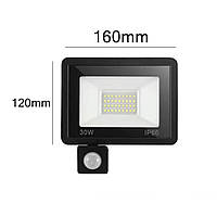 Світлодіодний LED прожектор із датчиком руху, холодне біле світло 30W IP66