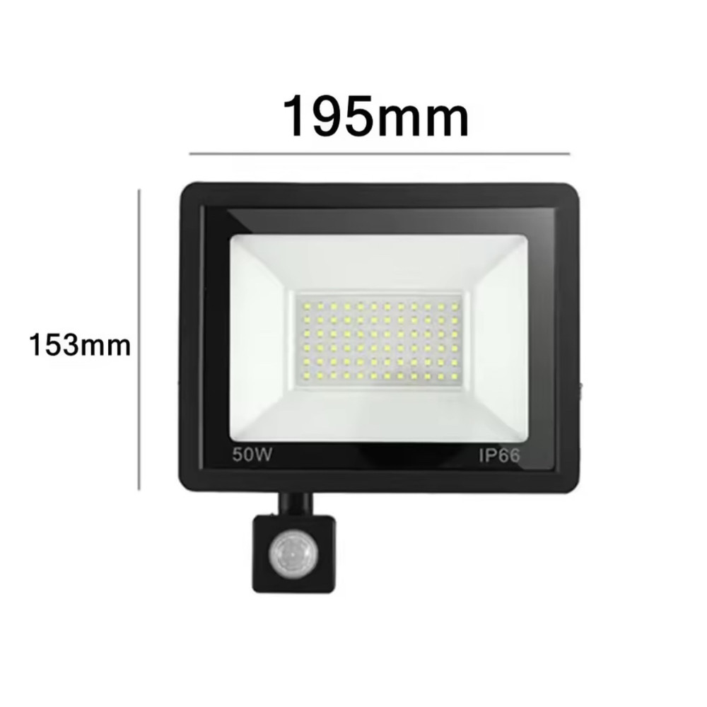 Світлодіодний LED прожектор із датчиком руху, тепле жовте світло 50W IP66, фото 1