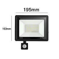 Світлодіодний LED прожектор із датчиком руху, тепле жовте світло 50W IP66