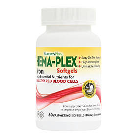 Комплекс з залізом Hema-Plex, Iron, Natures Plus, 60 М'яких Желатинових Капсул