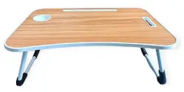 Стіл для ноутбука і сніданків Преміум з підставкою під стакан і ручкою світлий