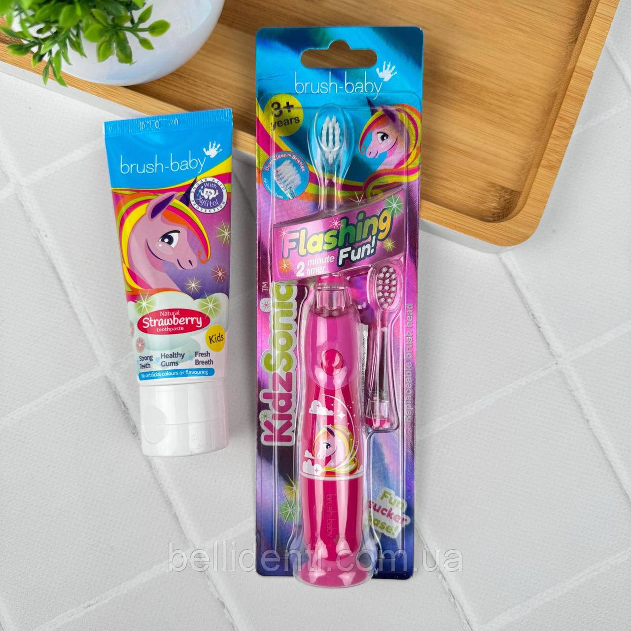 Набір Brush-Baby KidzSonic від 3 до 12 років (паста 50 мл + електрична щітка), єдиноріжка
