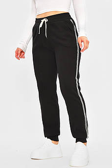 Спортивні штани жіночі на штучному хутрі чорного кольору 207317M