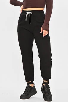 Спортивні штани жіночі на штучному хутрі чорного кольору 207318M