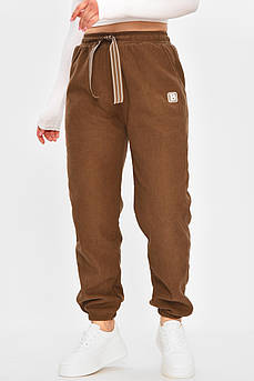 Спортивні штани жіночі на штучному хутрі темно-коричневого кольору р.5XL/6XL 207328M