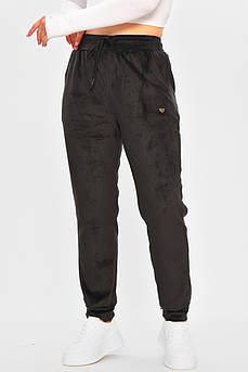 Спортивні штани жіночі на штучному хутрі чорного кольору 207341M