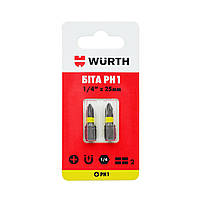 Біта PH1, 1/4IN, L25мм, 2шт. в блістері Wurth (1614176274902)