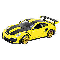 Металева машинка дитяча з ефектами Інерційна Porsche 911 GT2 RS Автопром Sport Жовтий
