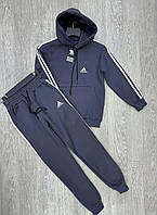 Стильні теплі костюми адідас 8-12 років для хлопчика з лампасами дитячий сірий комплект худі та штани трикотаж фліс Adidas