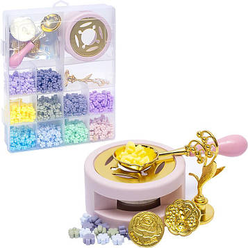 Набір для сургучного друку 10 кольорів 3 печатки, сургучний друк для декорування конвертів, подарунків та альбомів (№-4)