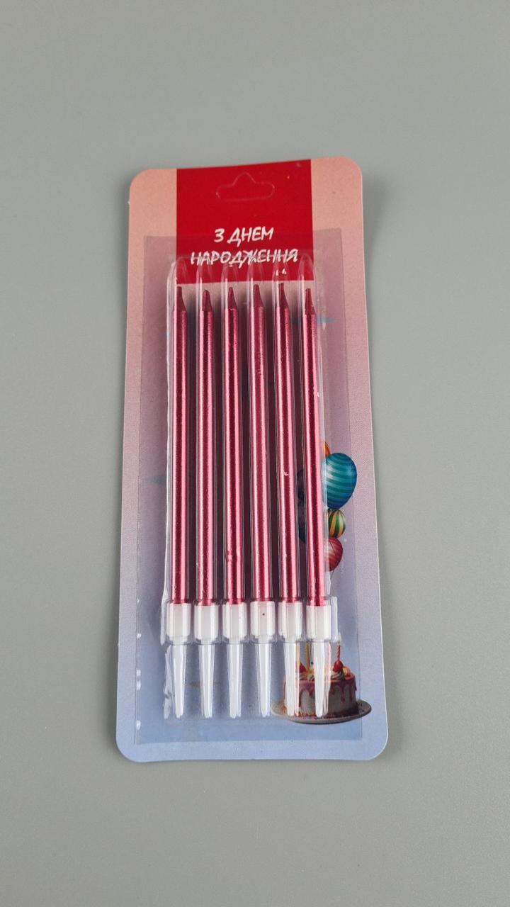 Свічки для торта Червона 6 шт (ЛАК) (1 пачка), фото 1