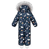 Дитячий зимовий комбінезон Аполло з хутром опушкою Утеплювач Termoloft Мембранна тканина Синя Арктика принт Розмір 74/80, фото 7