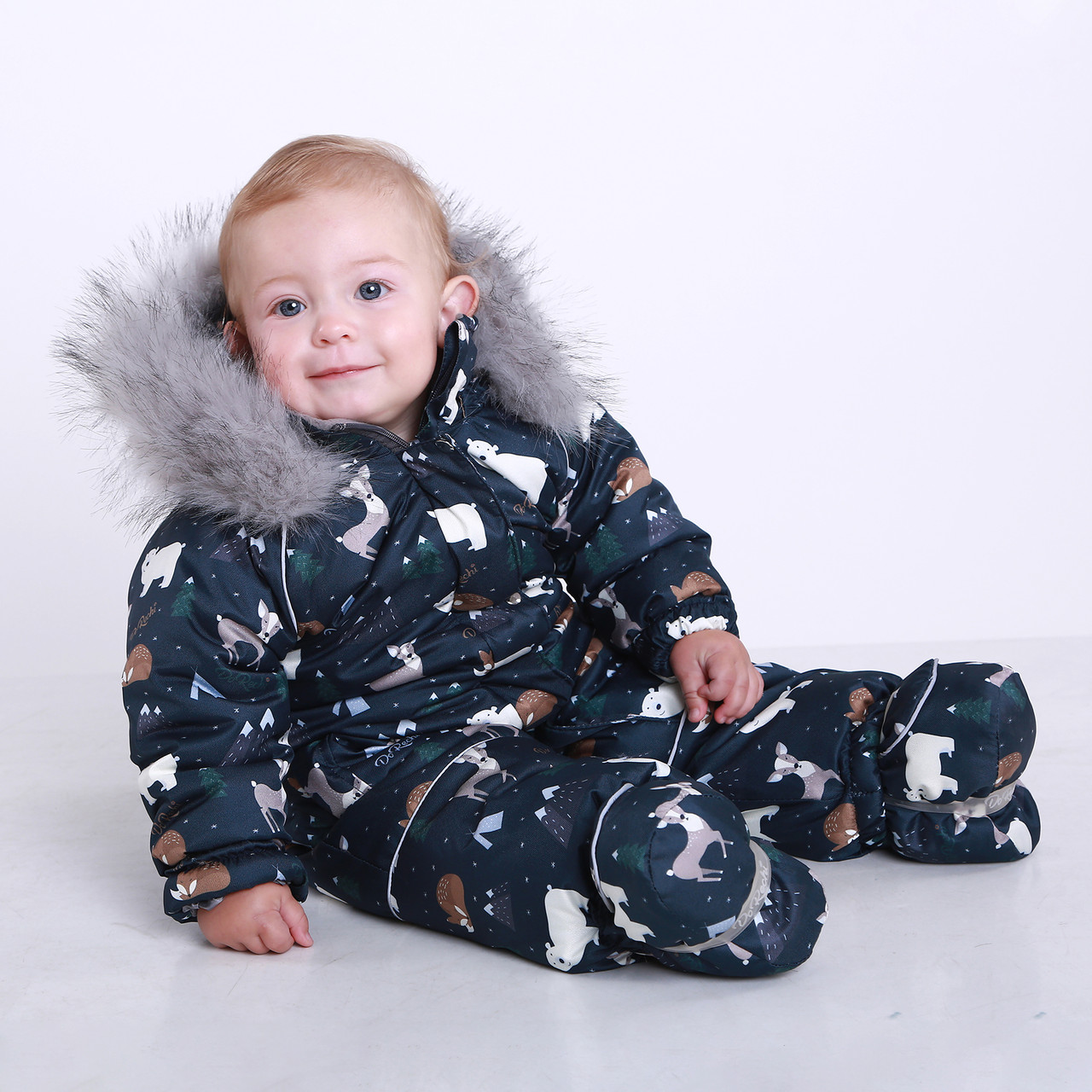 Дитячий зимовий комбінезон Аполло з хутром опушкою Утеплювач Termoloft Мембранна тканина Синя Арктика принт Розмір 74/80, фото 1